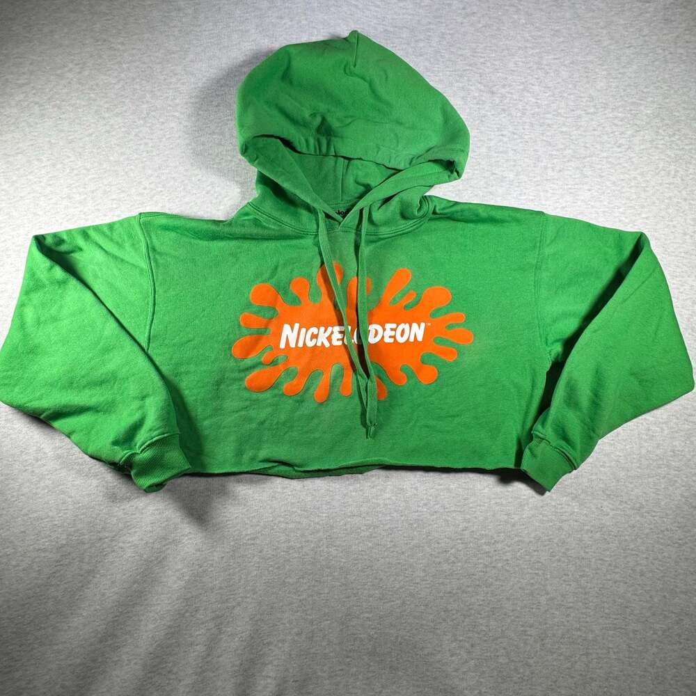 Nickelodeon Splat Logo Green Cropped Pullover Hoodie Size Small
